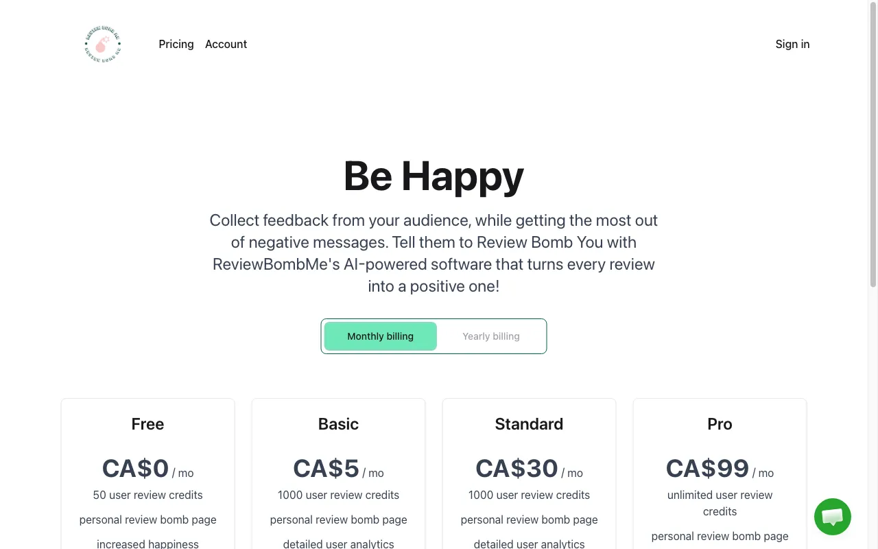 Review Bomb Me — pricing page