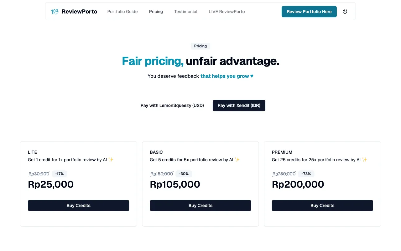 ReviewPorto — pricing page