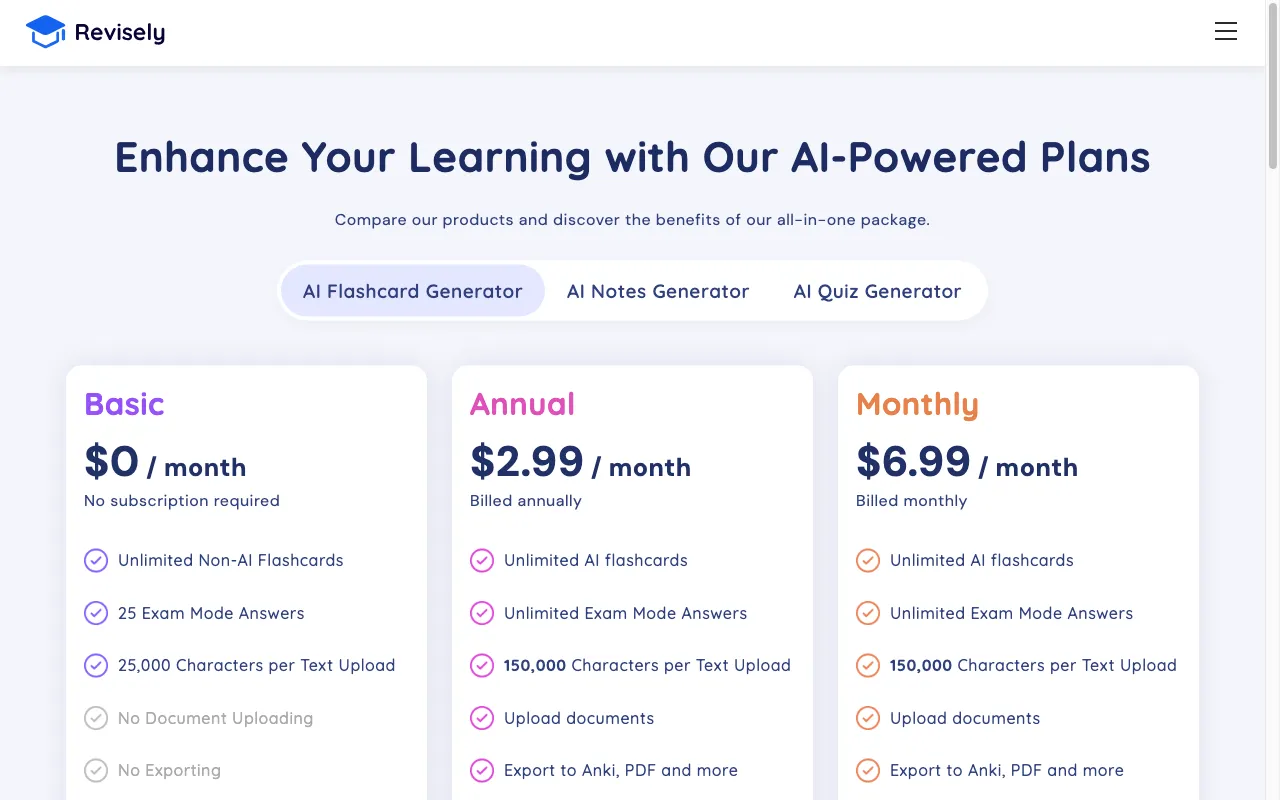 Revisely — pricing page