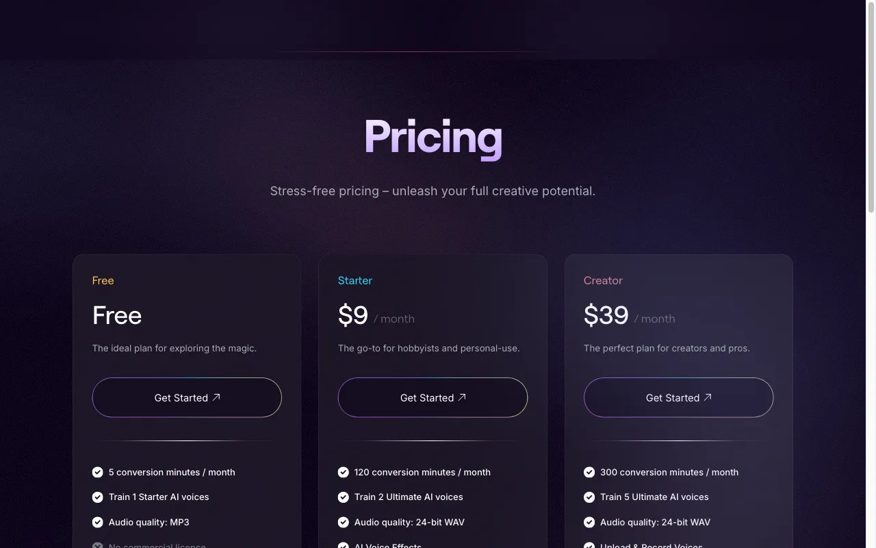 revocalize.ai — pricing page