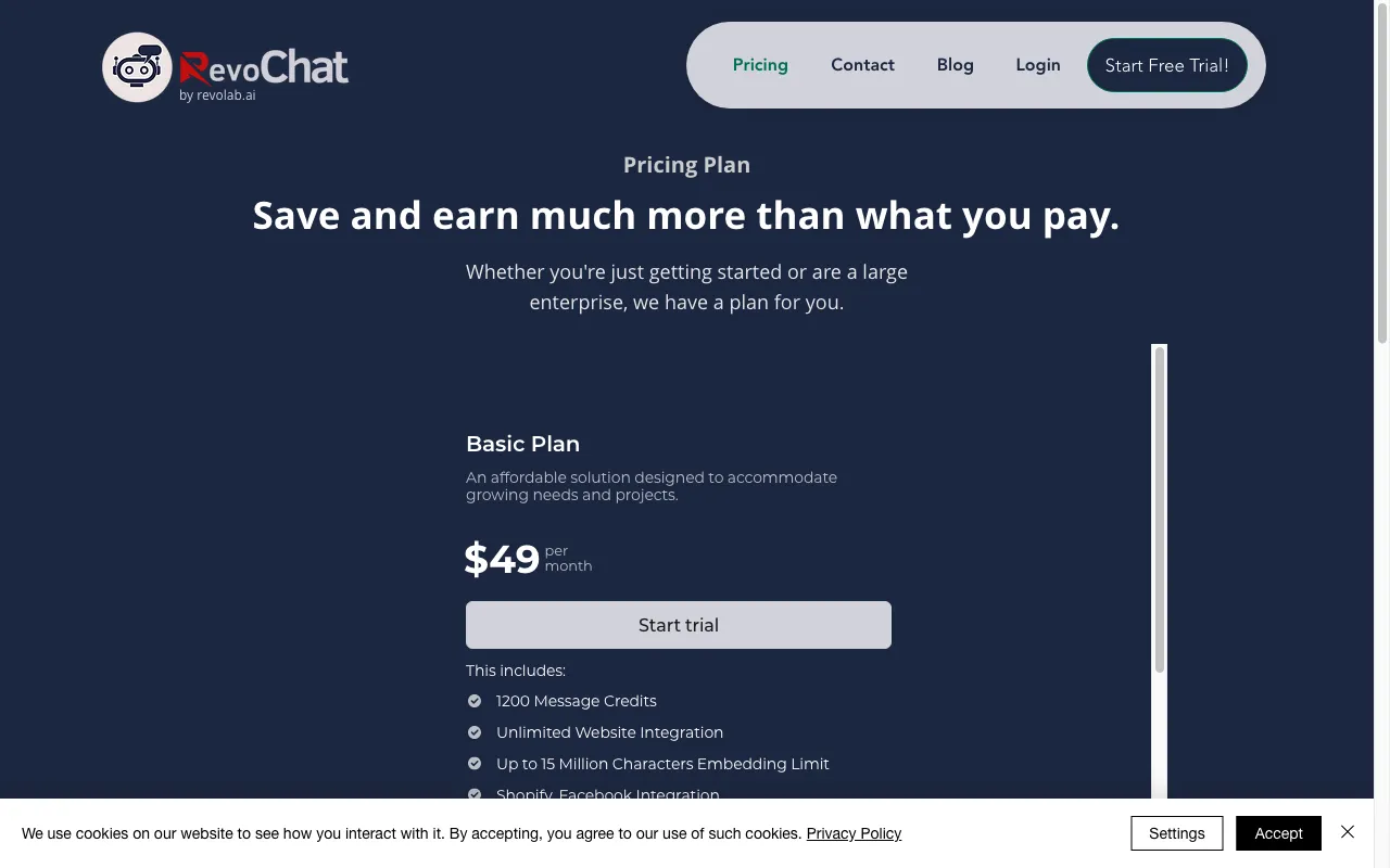 RevoChat — pricing page
