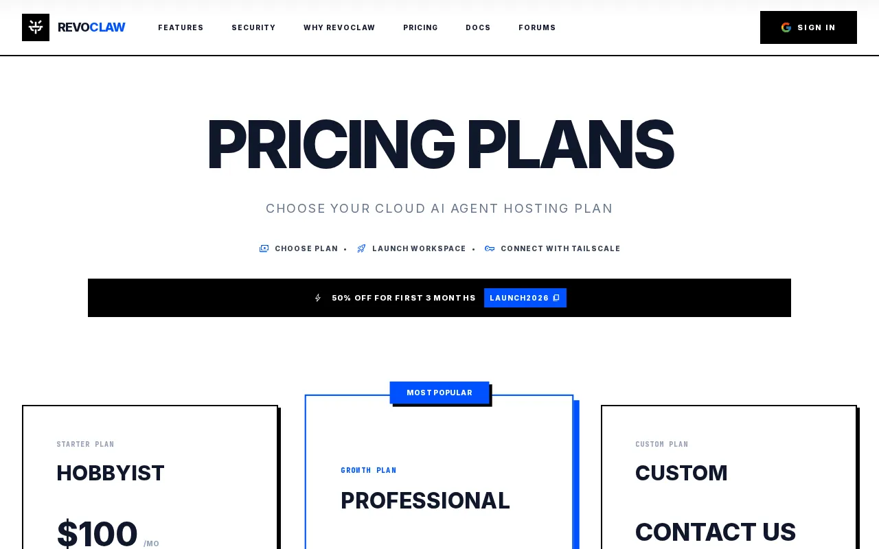 RevoClaw — pricing page