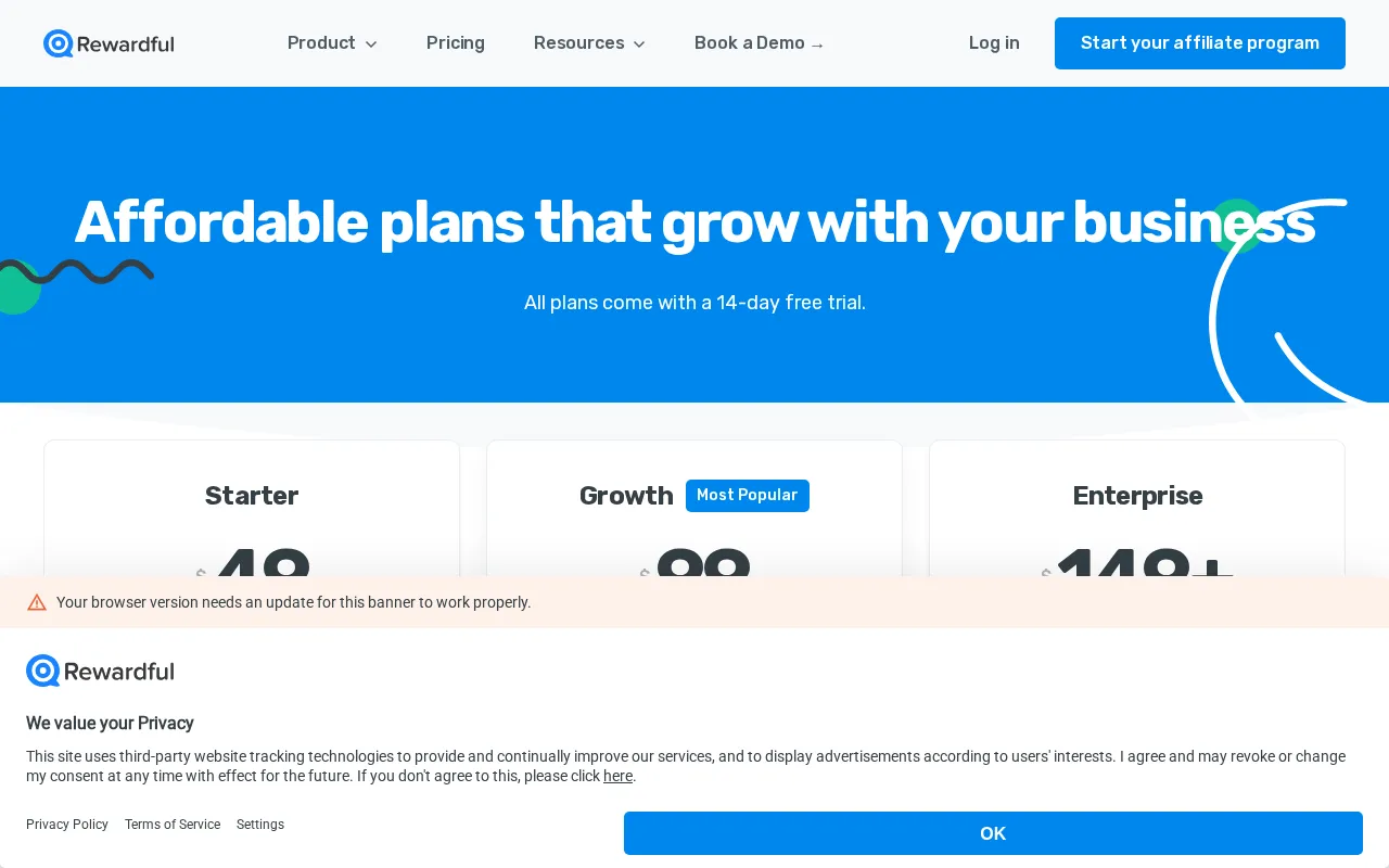 Rewardful — pricing page