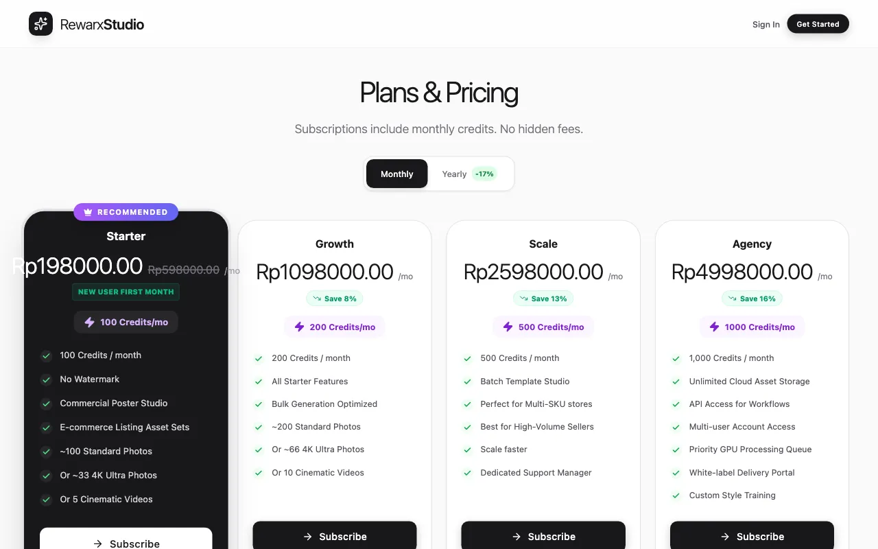 RewarxStudio — pricing page