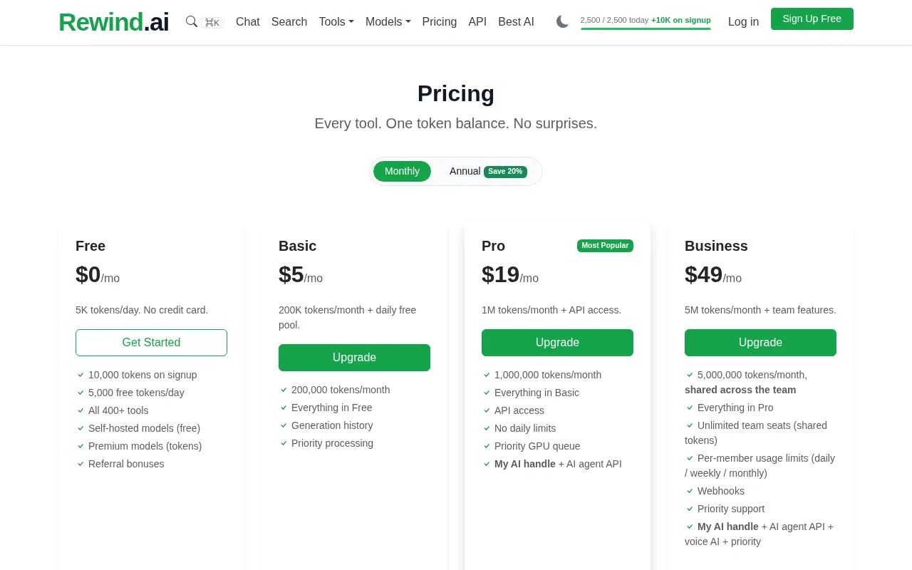Rewind.ai — pricing page