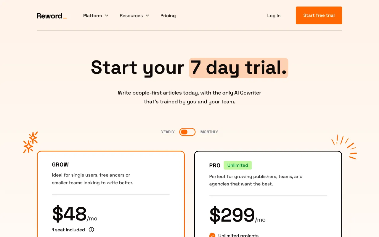 Reword — pricing page
