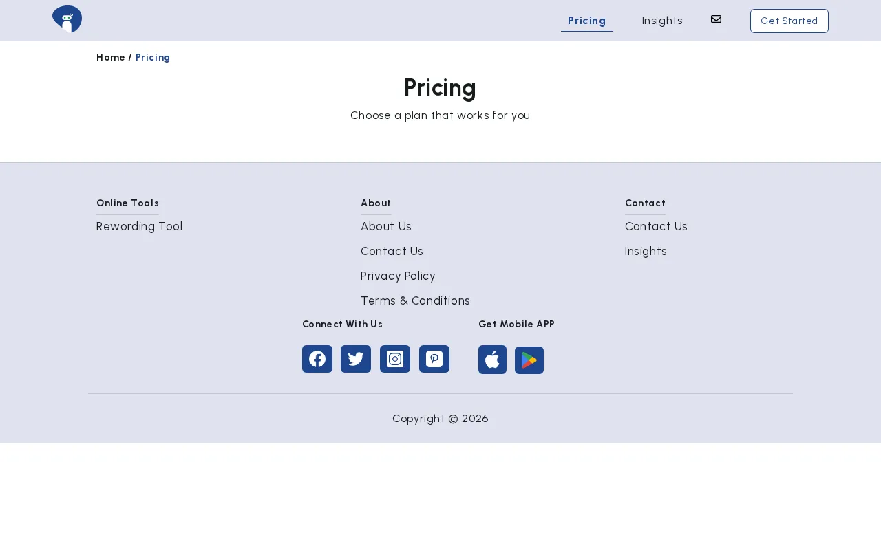 Rewording Tool — pricing page