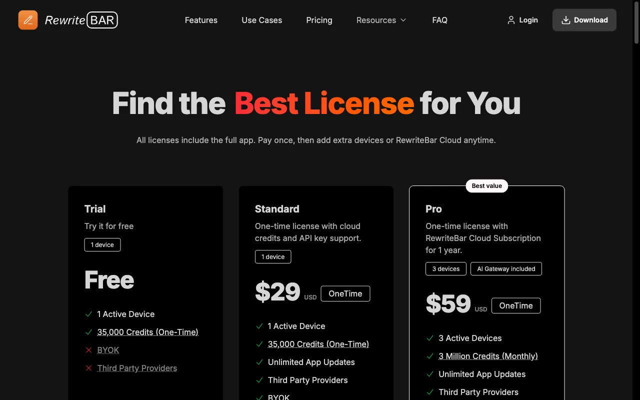 The Best Writing & Productivity AI Assistant for macOS — pricing page