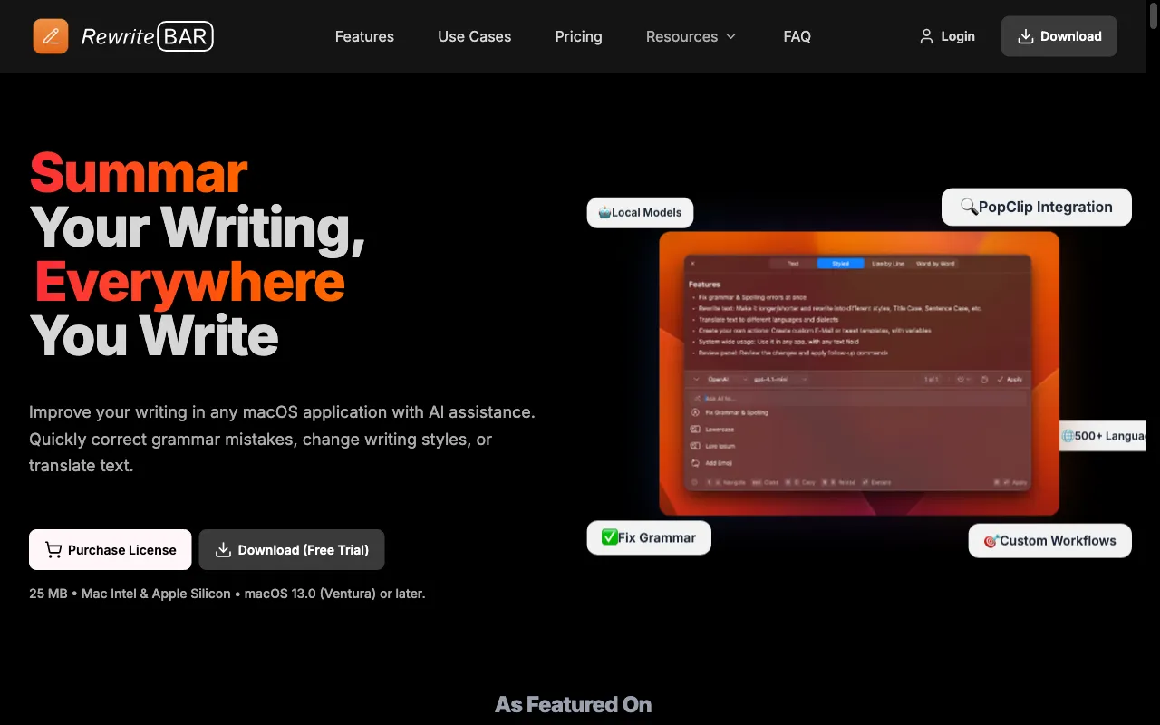 The Best Writing & Productivity AI Assistant for macOS — preview screenshot
