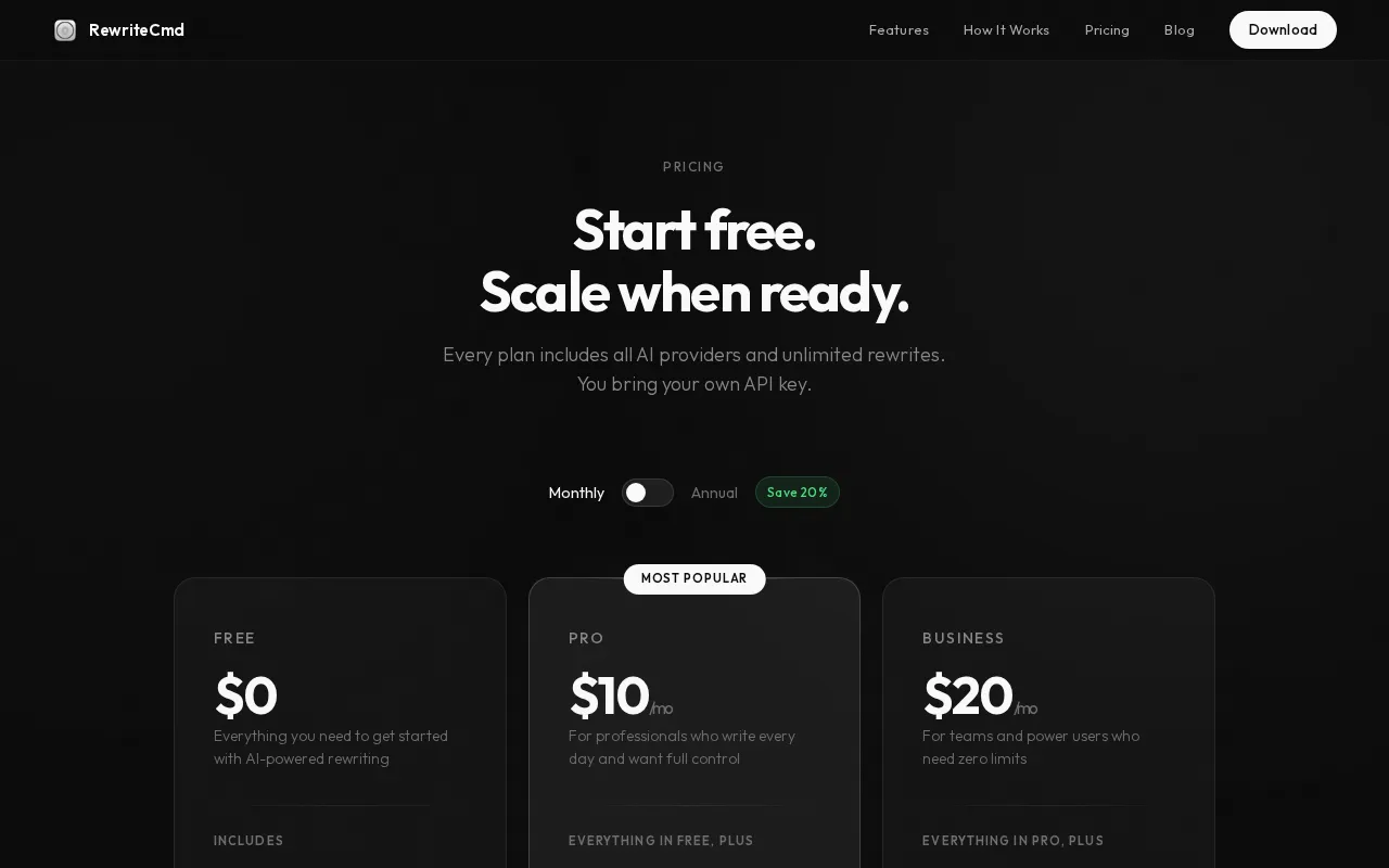 RewriteCmd — pricing page