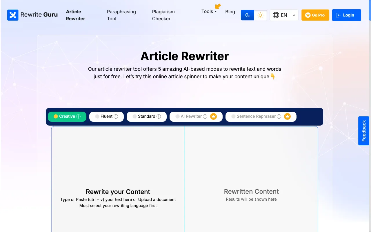 Article Rewriter | Free AI Text Rewriter Tool — preview screenshot