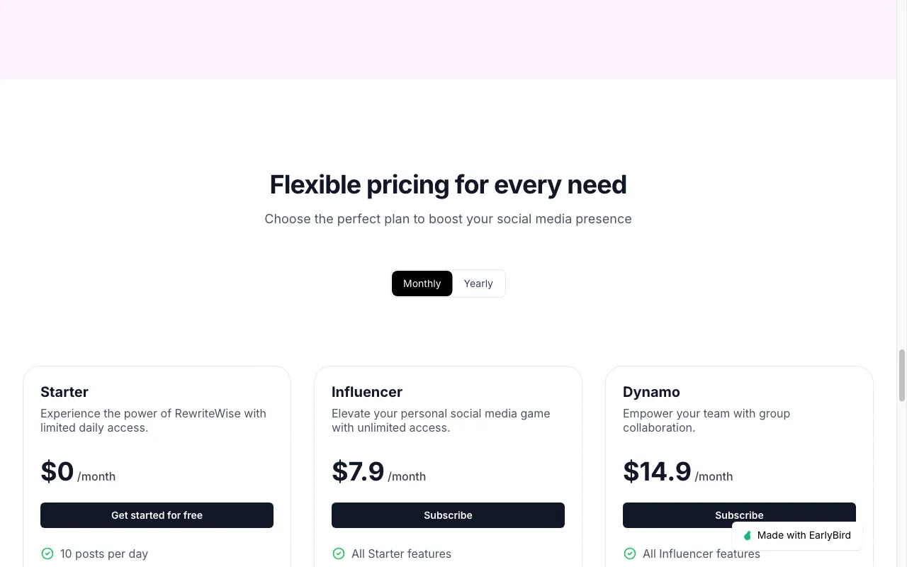 RewriteWise — pricing page