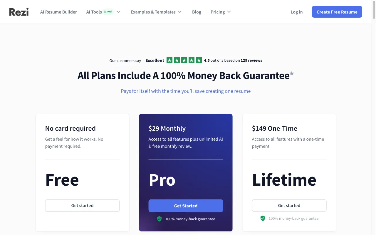 Rezi — pricing page