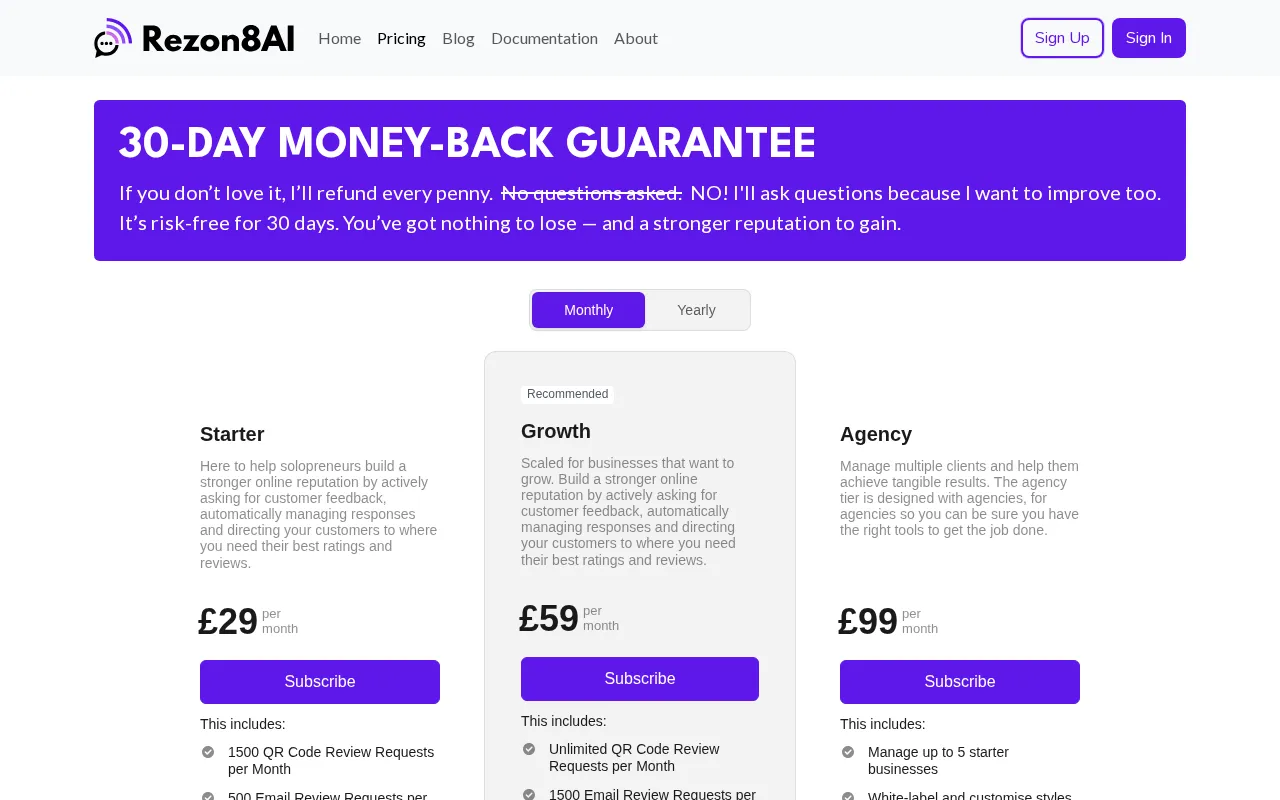 Rezon8AI — pricing page