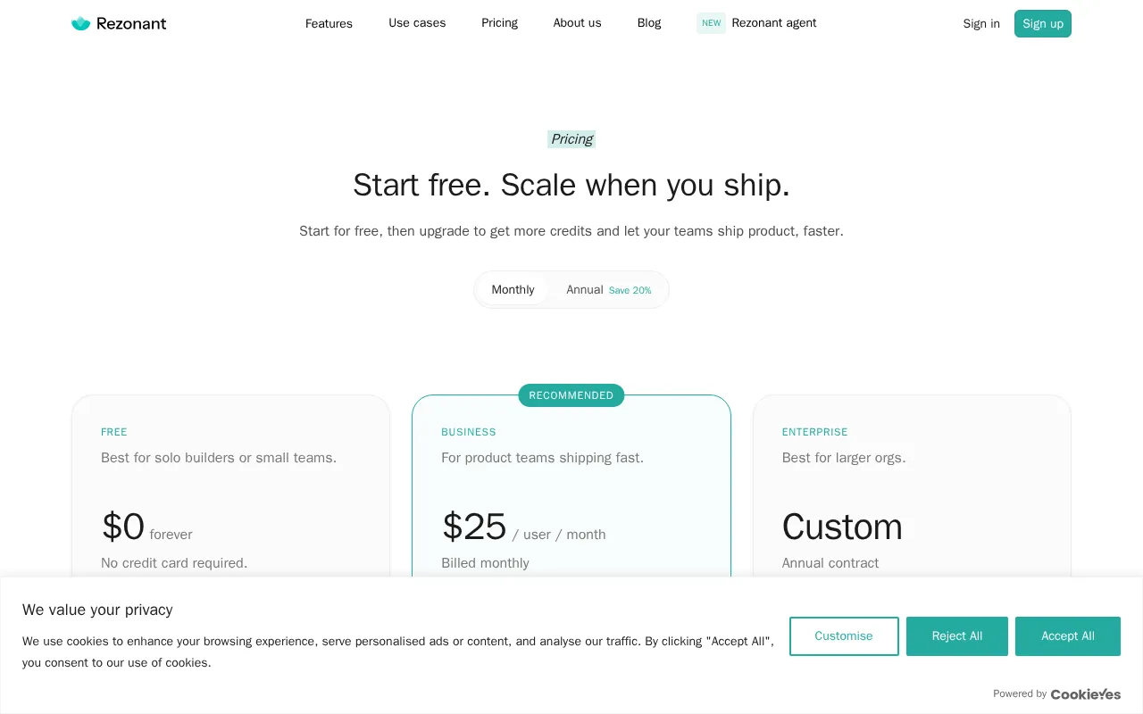 Rezonant — pricing page
