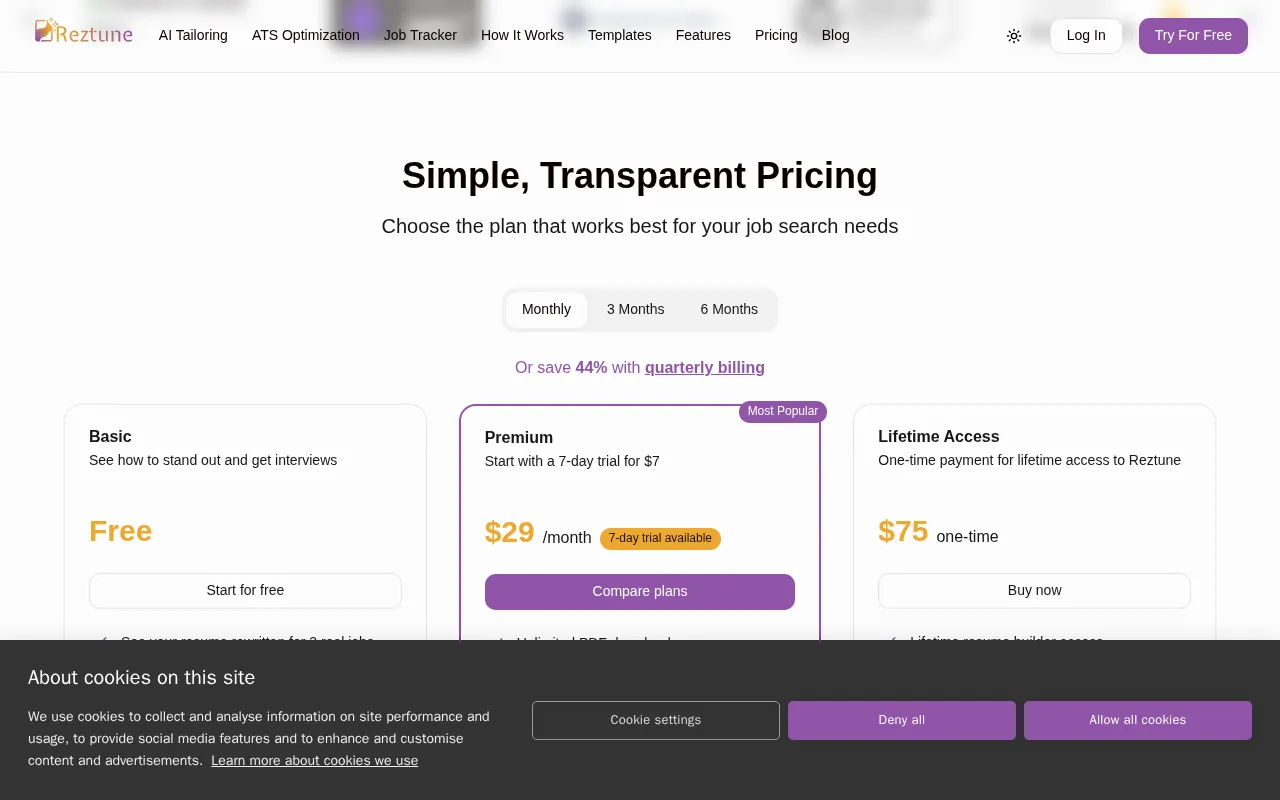 Reztune — pricing page