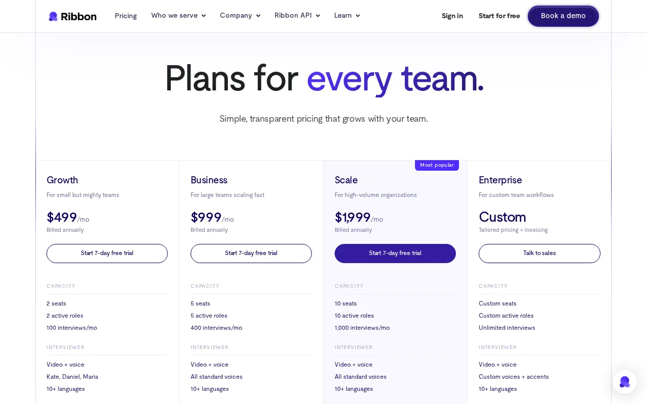 Ribbon — pricing page