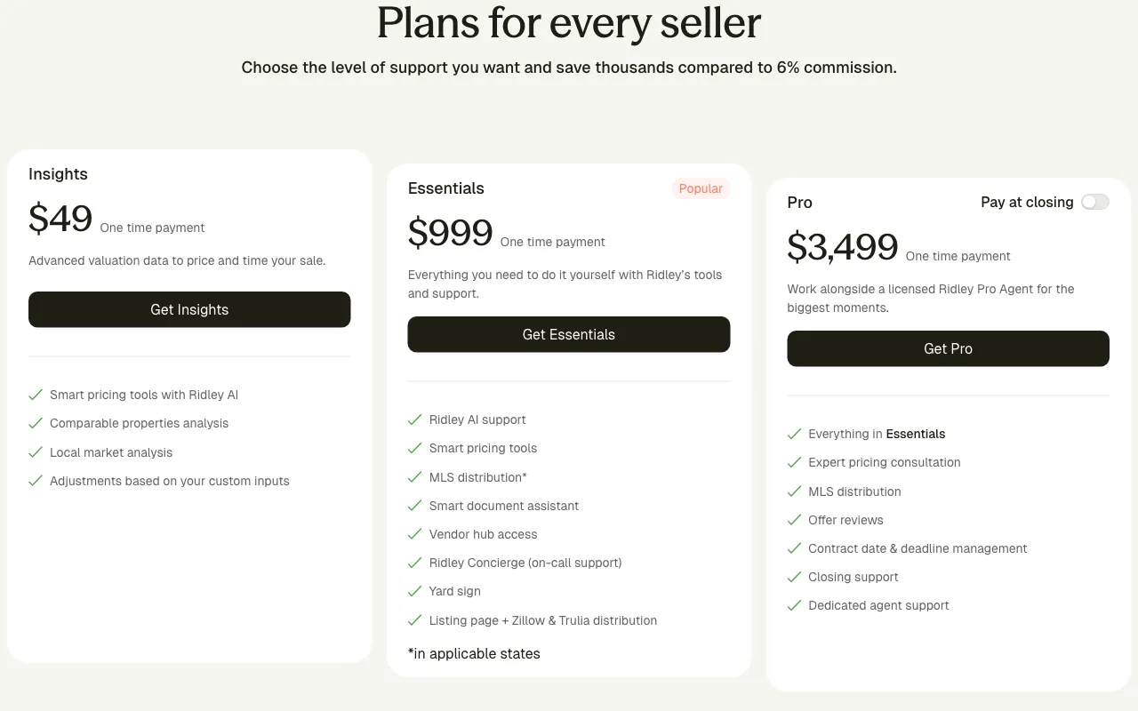 Ridley — pricing page