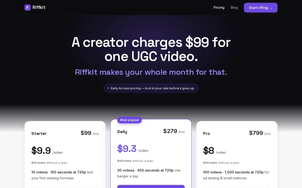 Riffkit — pricing page