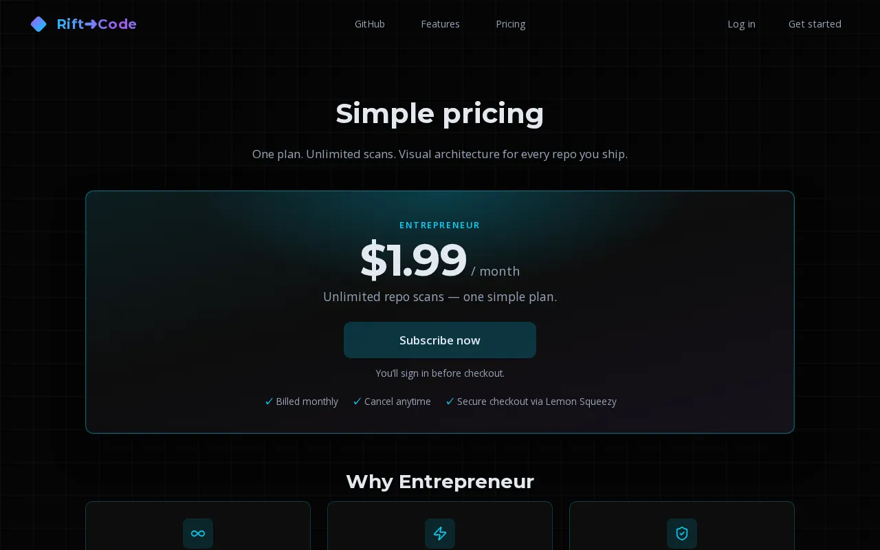 Rift-code — pricing page