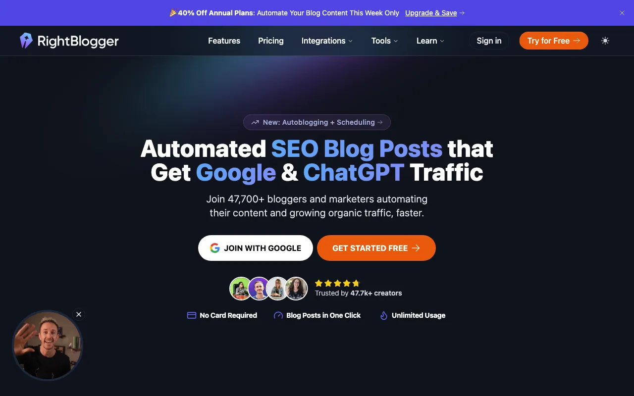 Right Blogger — preview screenshot