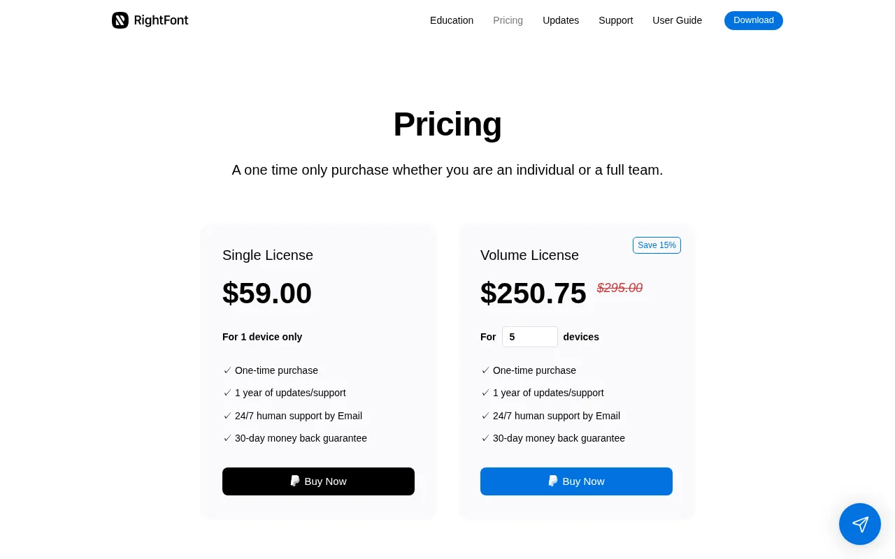 RightFont — pricing page