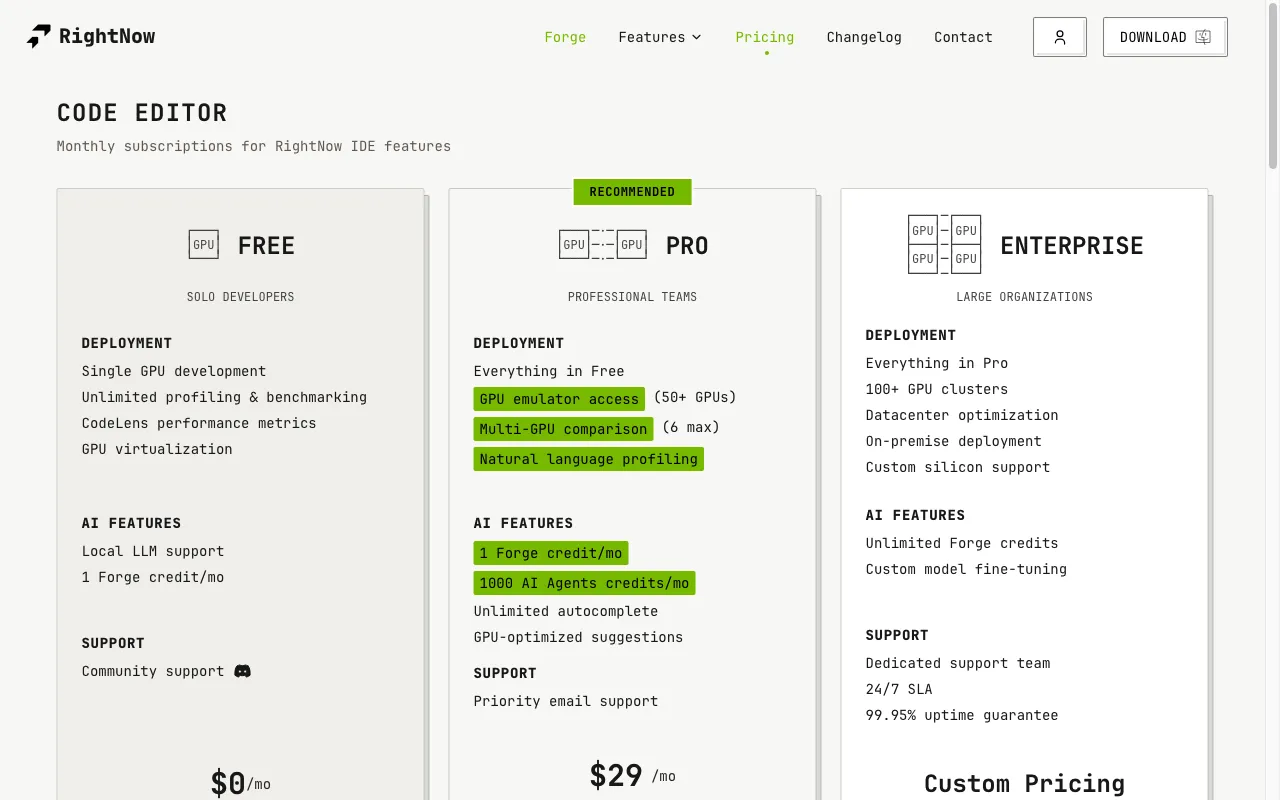 RightNow AI — pricing page