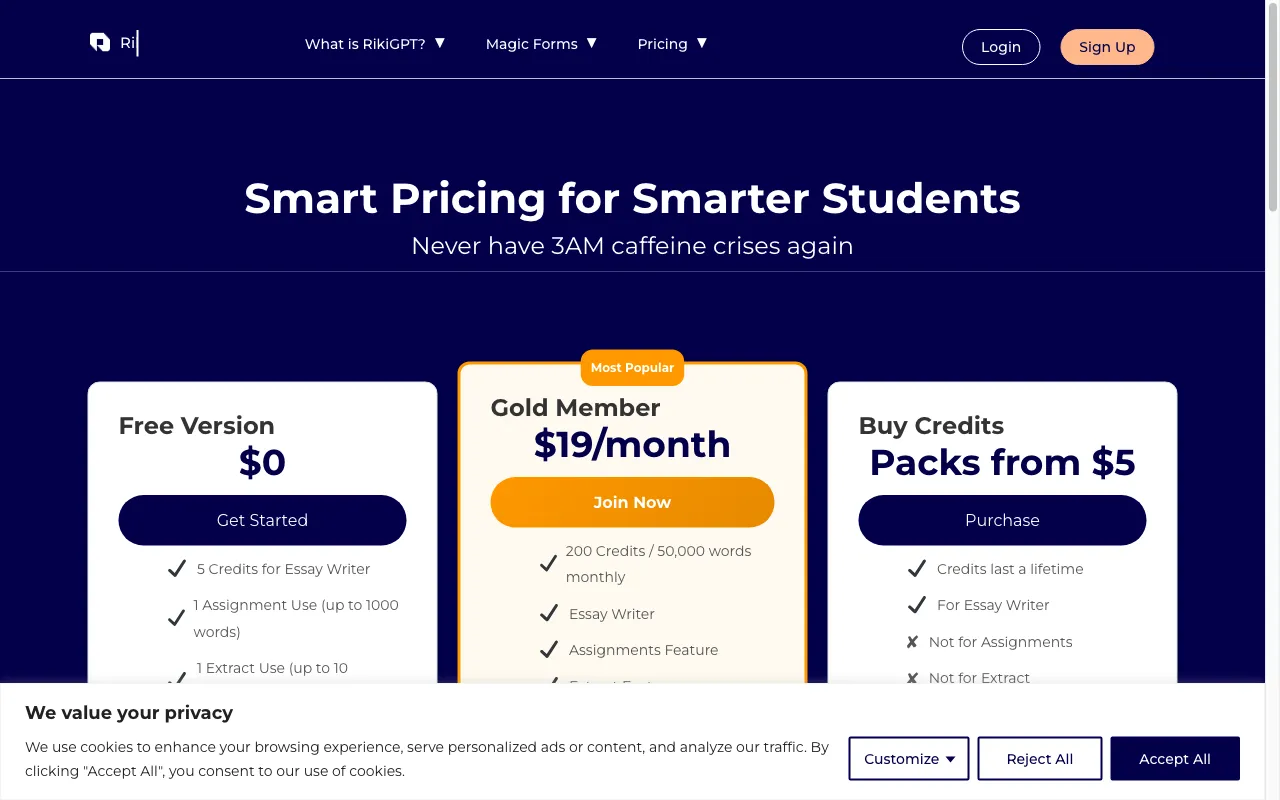 RikiGPT — pricing page