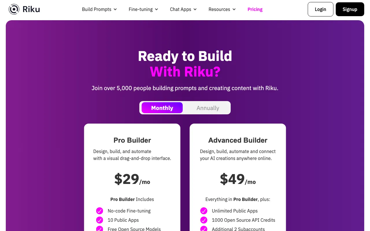 Riku.ai — pricing page