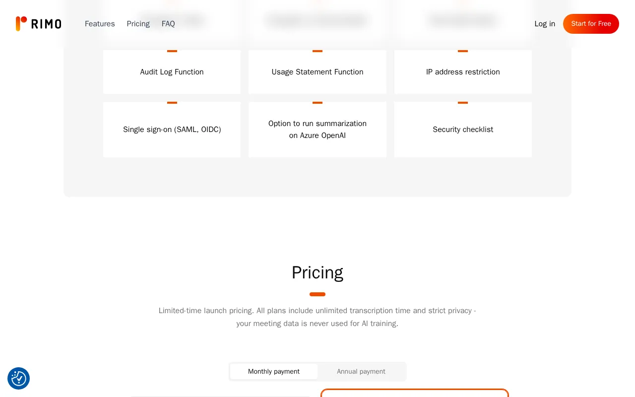 Rimo Voice — pricing page