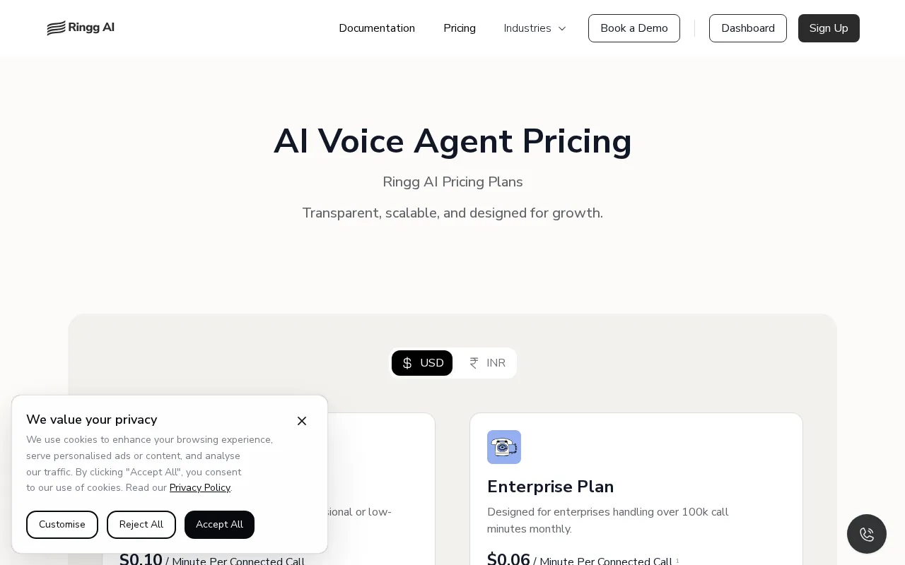 Ringg — pricing page