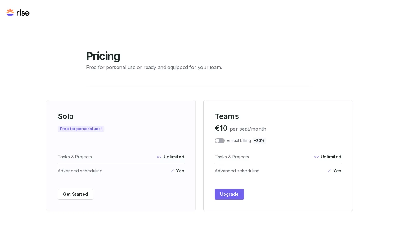 Rise — pricing page
