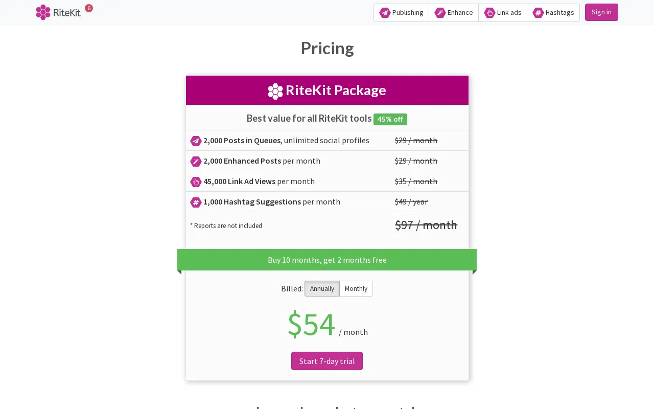 Ritekit — pricing page