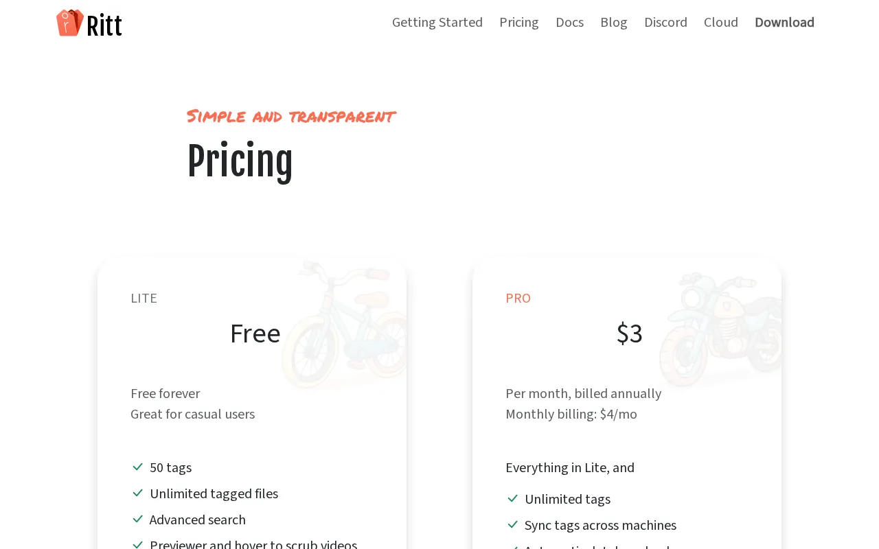 Ritt — pricing page