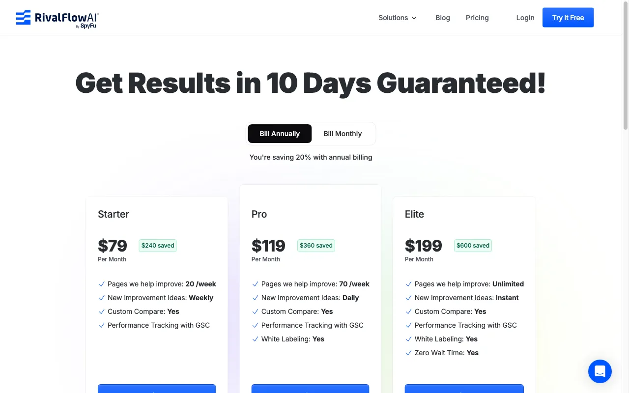 RivalFlowAI — pricing page