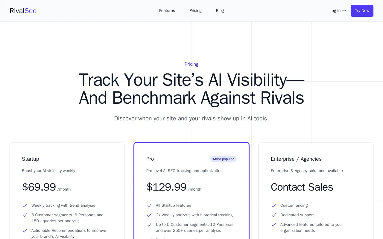 RivalSee — pricing page