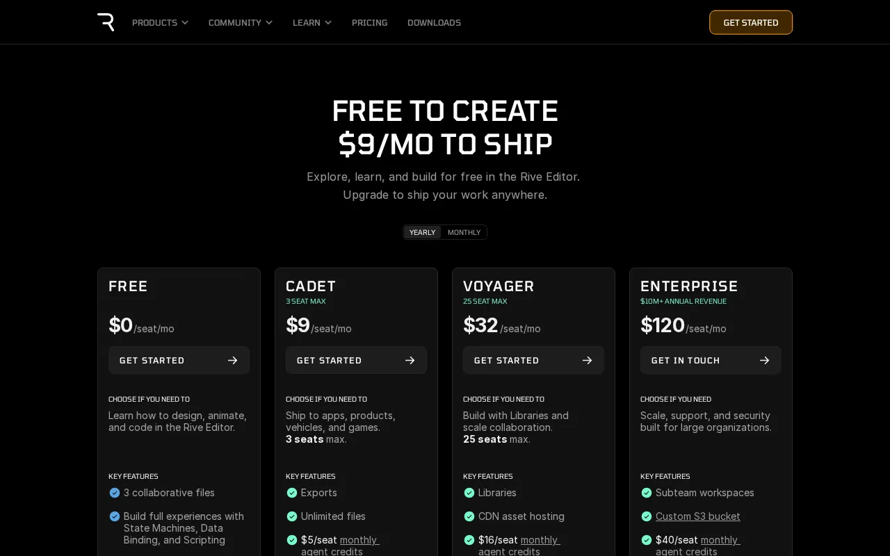 Rive — pricing page