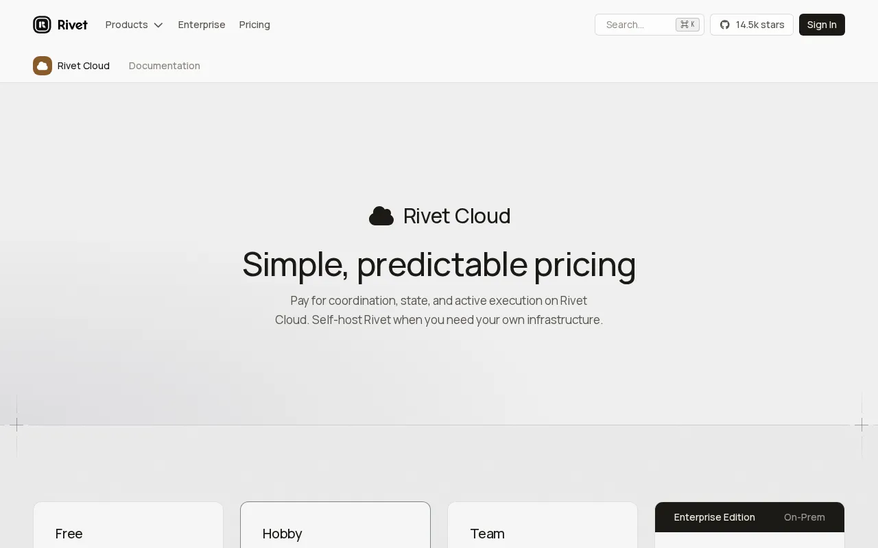 Rivet.dev — pricing page