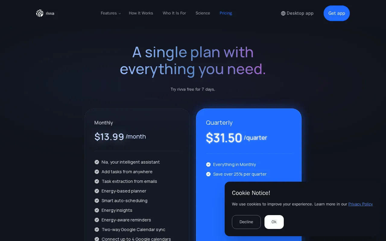 rivva — pricing page