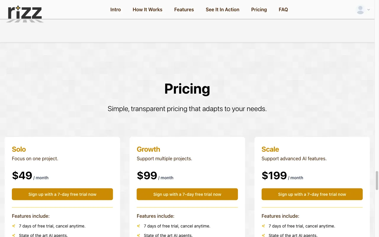 Rizz.farm — pricing page