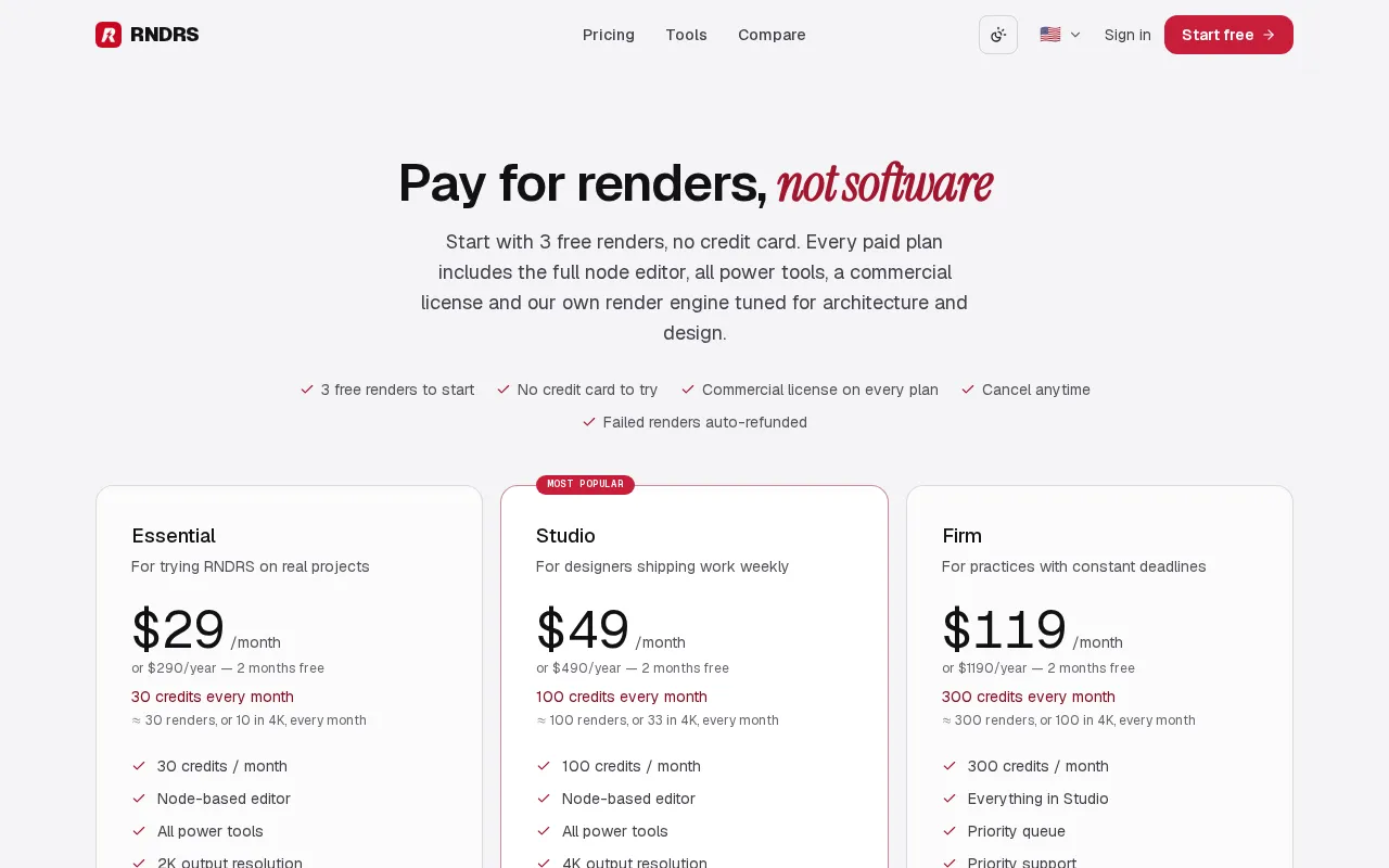 RNDRS — pricing page