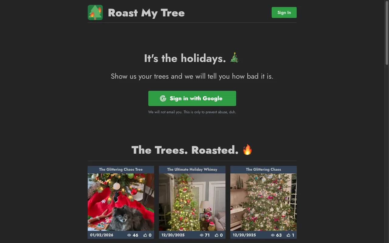 Roast My Tree — preview screenshot