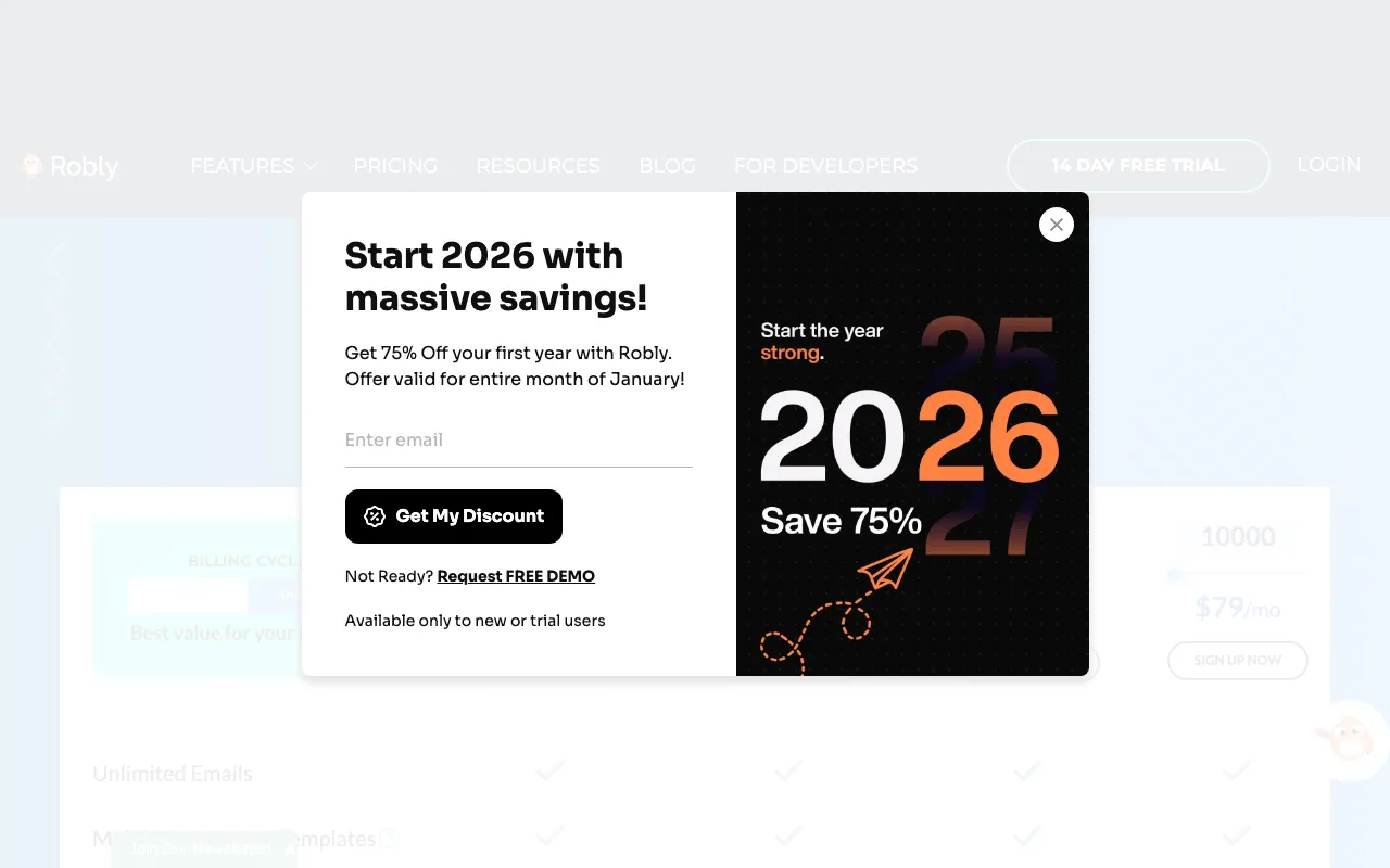 Robly Email Marketing — pricing page