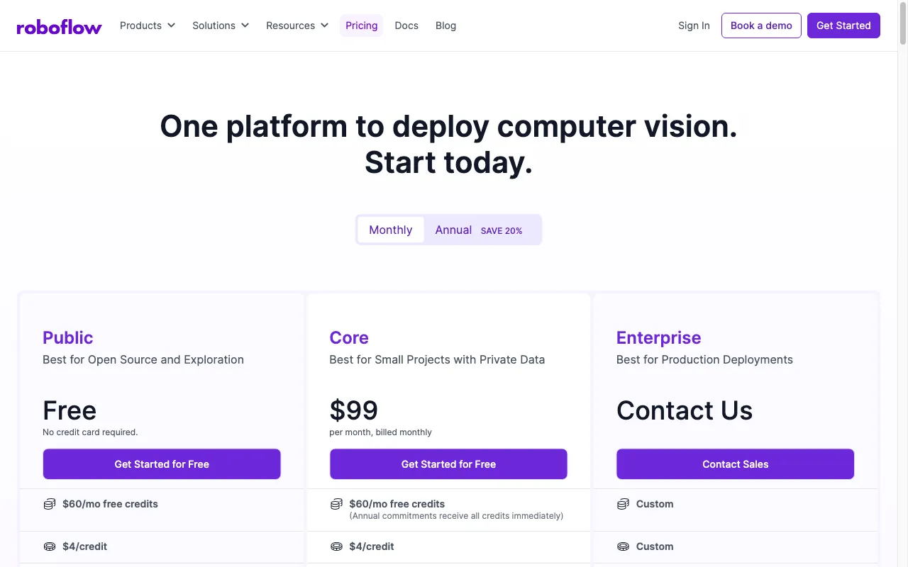 Roboflow — pricing page