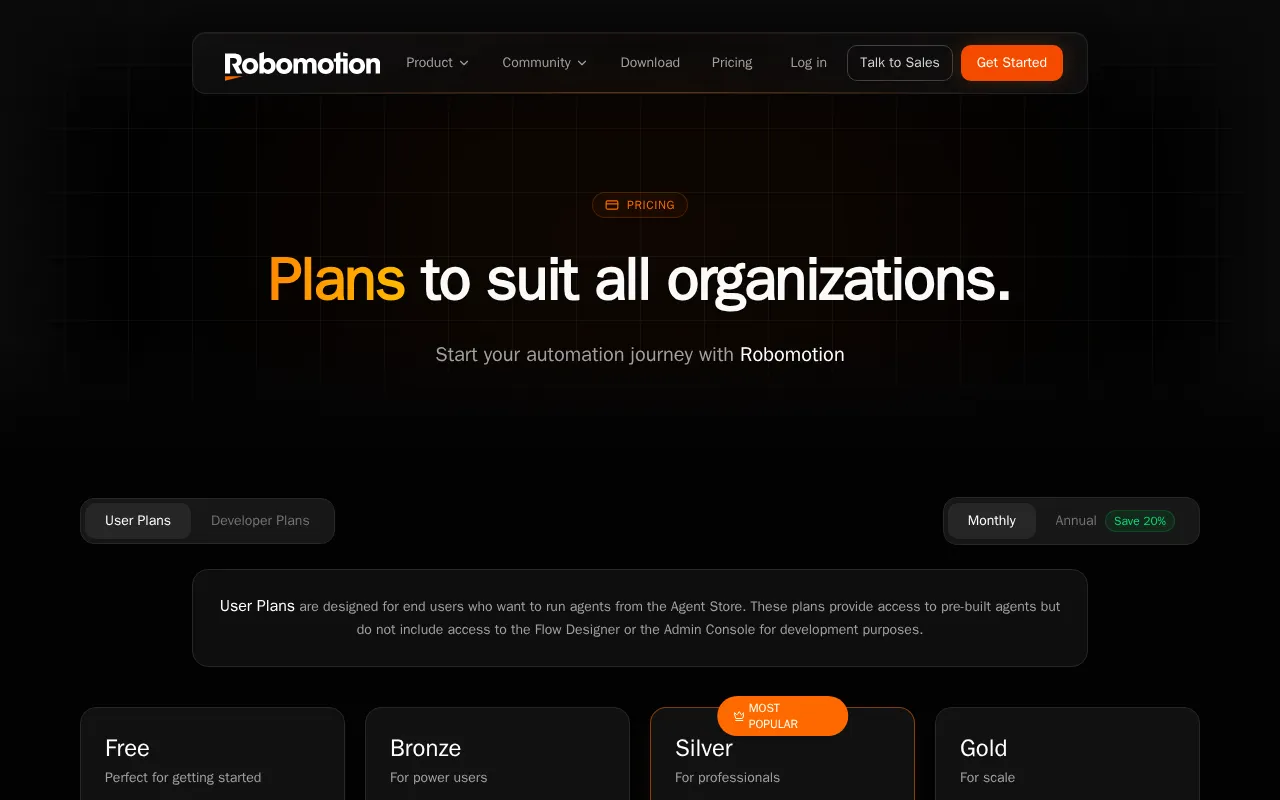 Robomotion RPA — pricing page