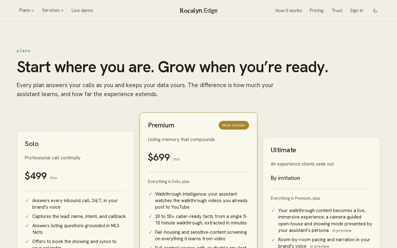 Rocalyn Edge — pricing page