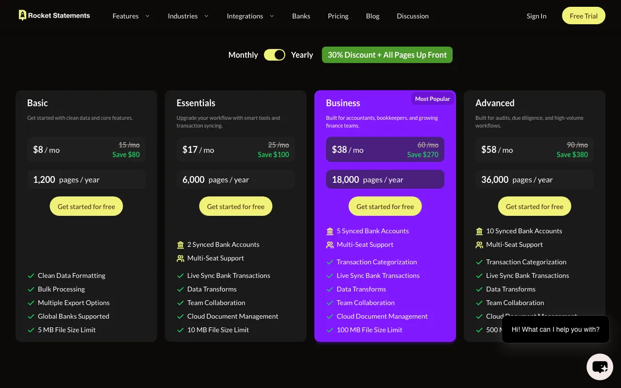 Rocket Statements — pricing page