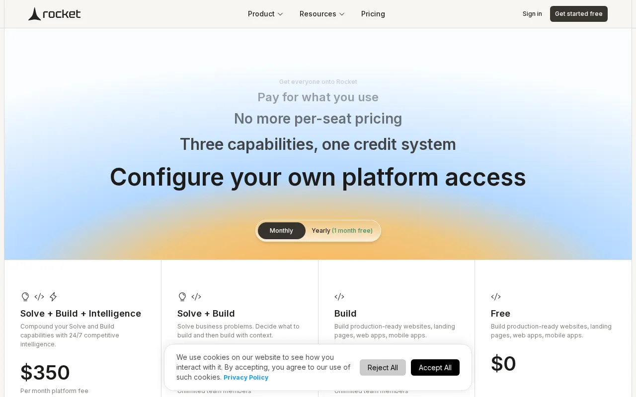 Rocket — pricing page
