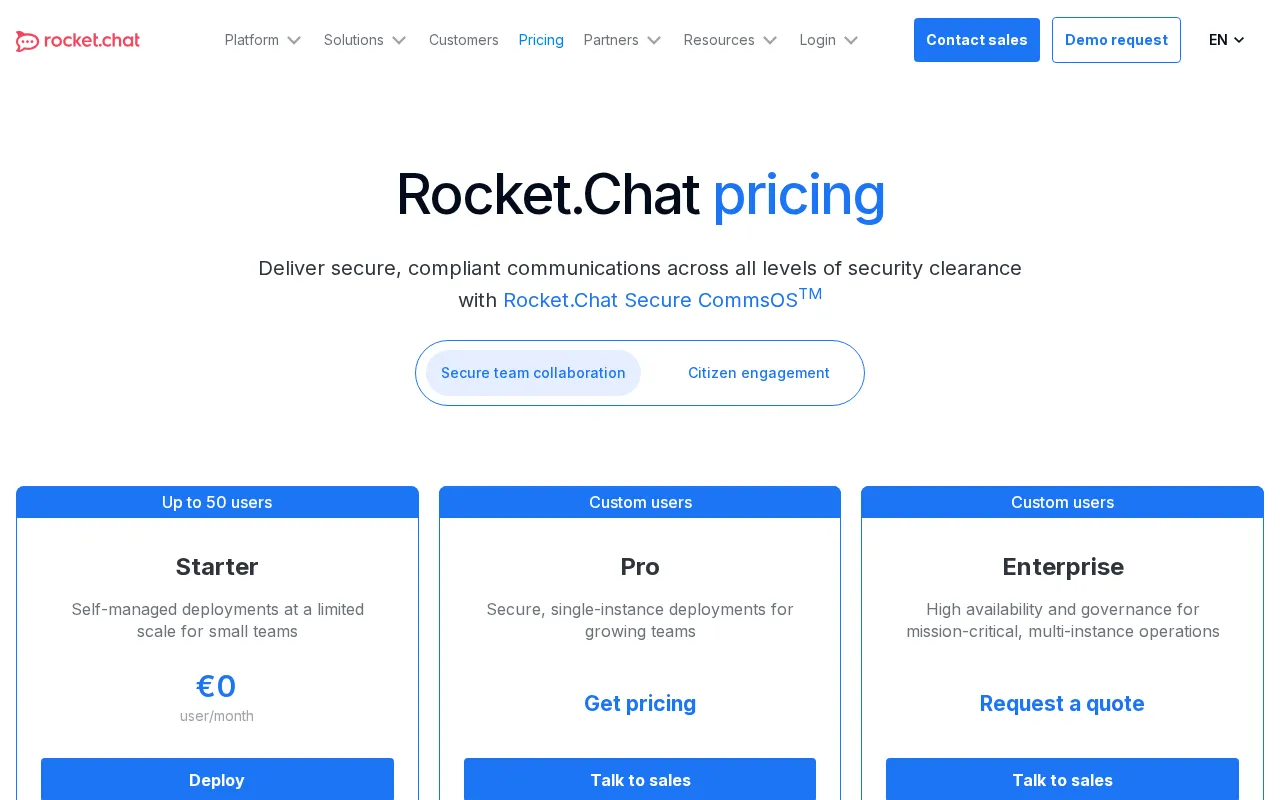RocketChat — pricing page