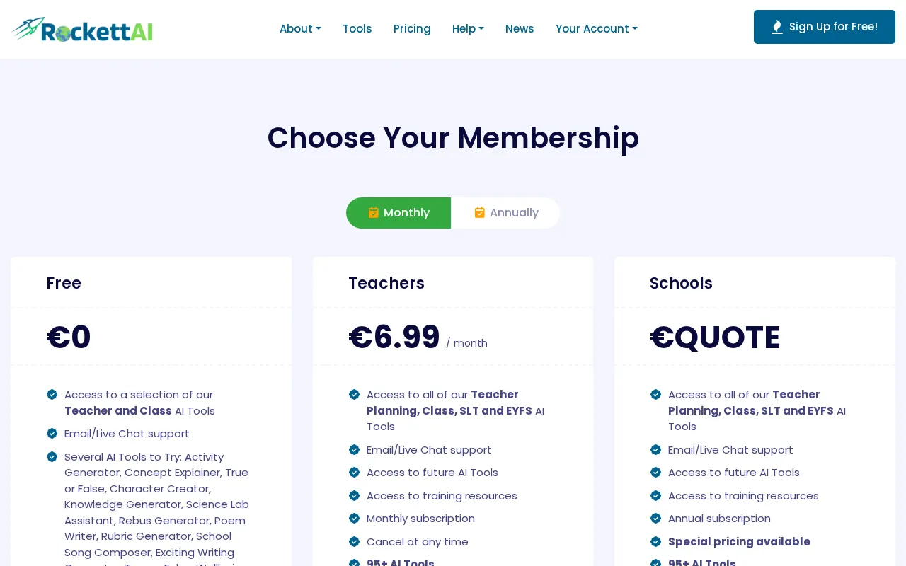 RockettAI — pricing page